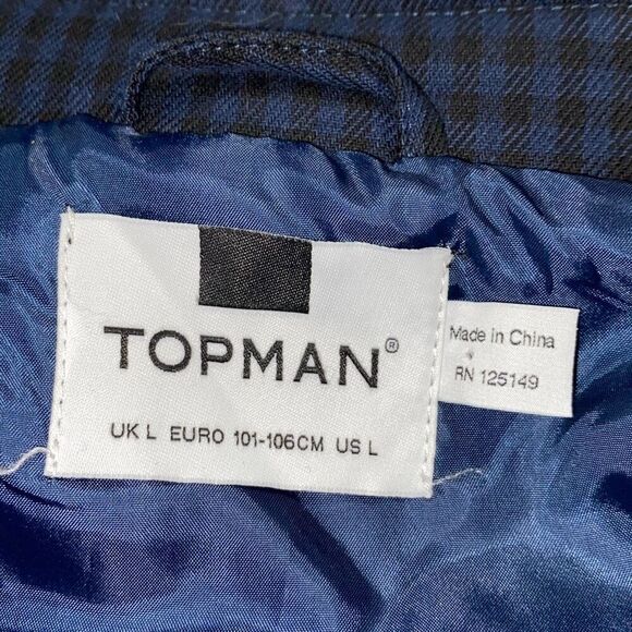 TOPMAN UK Plaid Harrington Jacket Collared Cotton Blue Black‎ Large - Picture 14 of 16